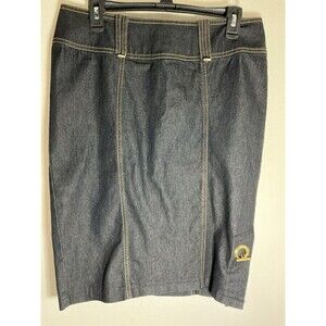 Bisou Bisou Dark Wash Denim Pencil Skirt Size 10 Gold Ring Detail Back Zip